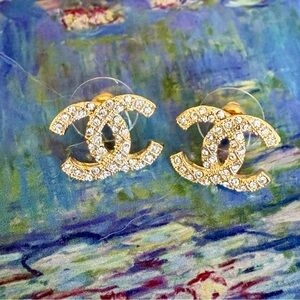 Fashion Jewelry Gold and Crystal CC Earrings